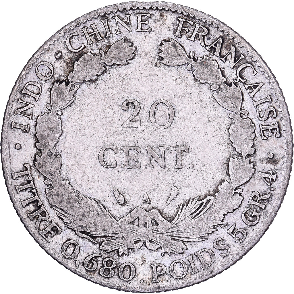 French Indochina, 20 Cents, 1923, Paris, Silver, VF(20-25), Lecompte:223