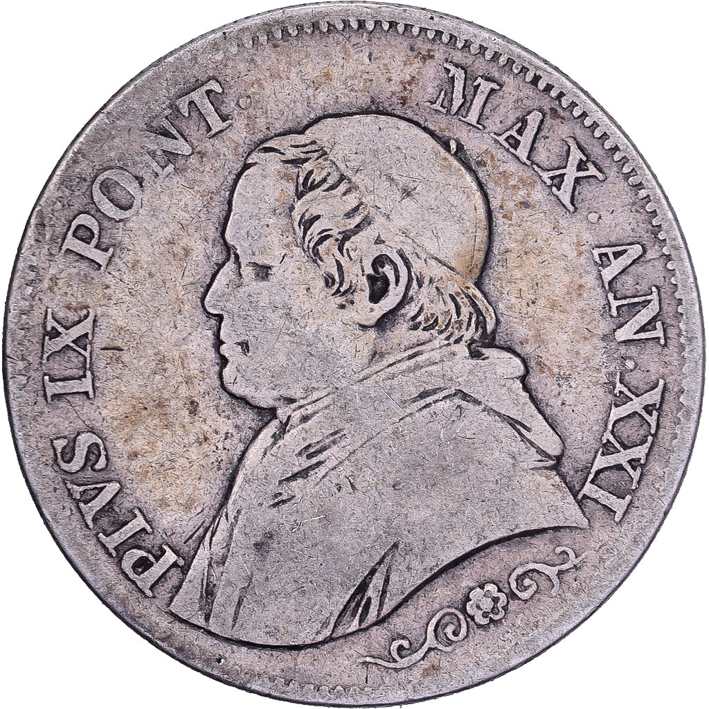 CITTÀ DEL VATICANO, PAPAL STATES, Pius IX, 1 Lire, 1866, Rome, Argento, B+