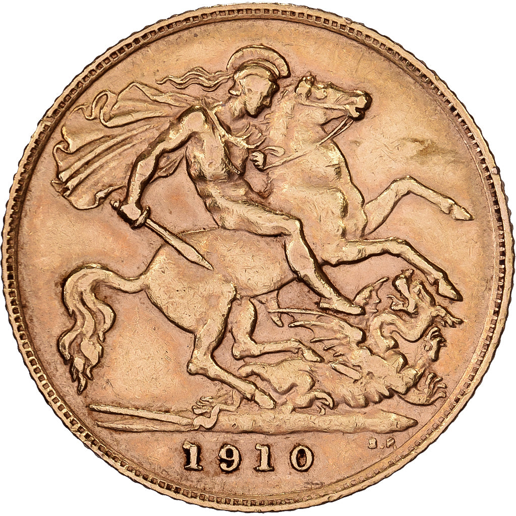 Great Britain, Edward VII, 1/2 Sovereign, 1910, Gold, EF(40-45), KM:804