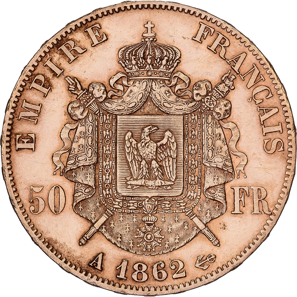 Francia, Napoleon III, 50 Francs, 1862, Paris, Oro, BB+, Gadoury:1112, Le
