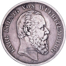 Stati tedeschi, WURTTEMBERG, Karl I, 5 Mark, 1876, Freudenstadt, Argento, BB