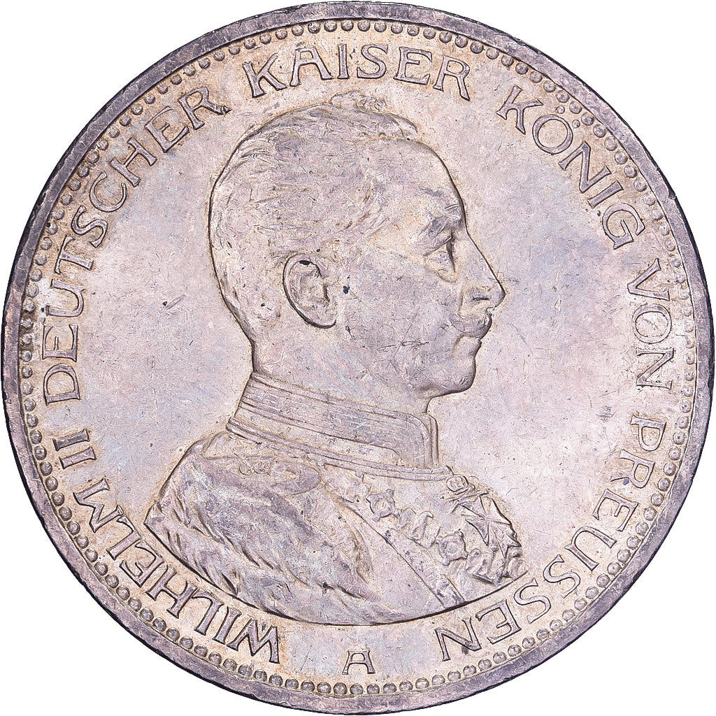 Landy niemieckie, PRUSSIA, Wilhelm II, 5 Mark, 1914, Berlin, Srebro, AU(55-58)
