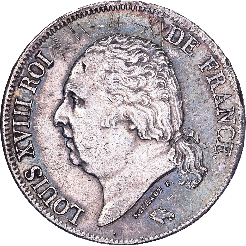 Francia, Louis XVIII, 5 Francs, 1824, Paris, Plata, MBC, Gadoury:614, KM:711.1