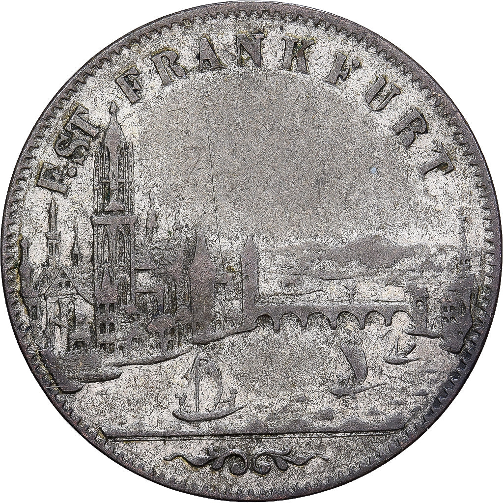 États allemands, FRANKFURT AM MAIN, 6 Kreuzer, 1856, Argent, TB+, KM:350