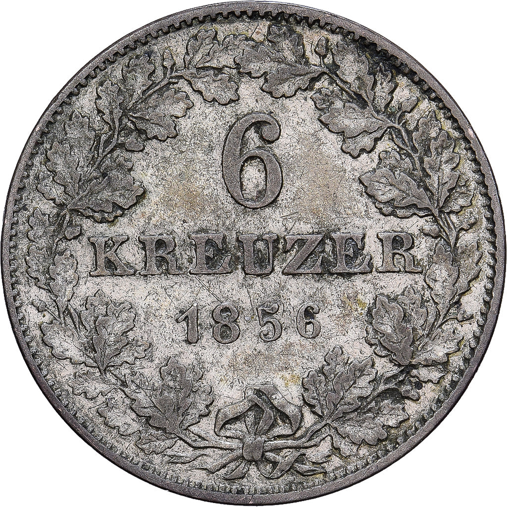 États allemands, FRANKFURT AM MAIN, 6 Kreuzer, 1856, Argent, TB+, KM:350