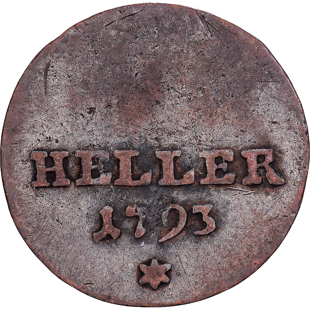 German States, AUGSBURG, Heller, 1793, Copper, VF(20-25), KM:188
