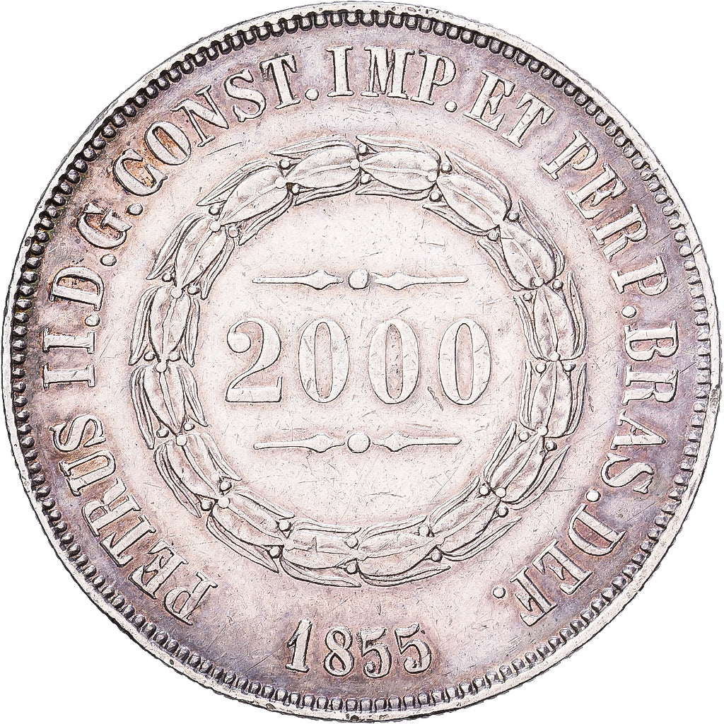 Brazil, Pedro II, 2000 Reis, '1855', Silver, EF(40-45), KM:466