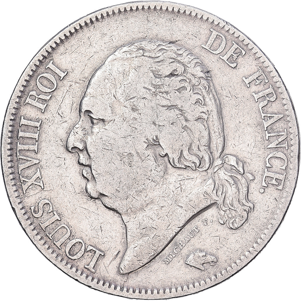 France, Louis XVIII, 5 Francs, 1824, Perpignan, Argent, TB, Gadoury:614