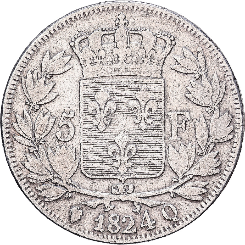 France, Louis XVIII, 5 Francs, 1824, Perpignan, Argent, TB, Gadoury:614