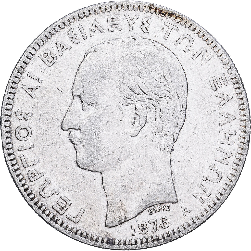Griechenland, George I, 5 Drachmai, 1876, Paris, Silber, S+, KM:46