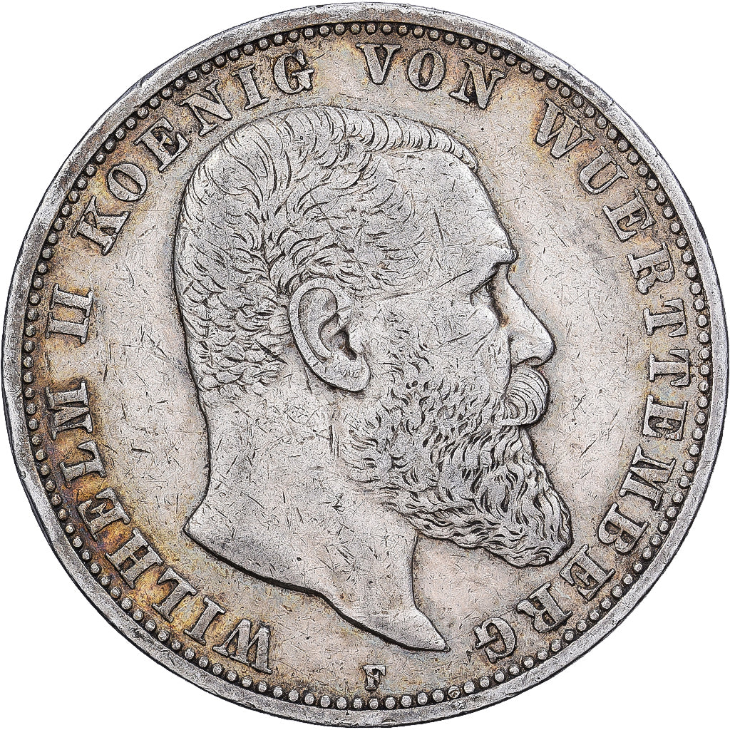Deutsch Staaten, WURTTEMBERG, Wilhelm II, 5 Mark, 1904, Stuttgart, Silber, SS