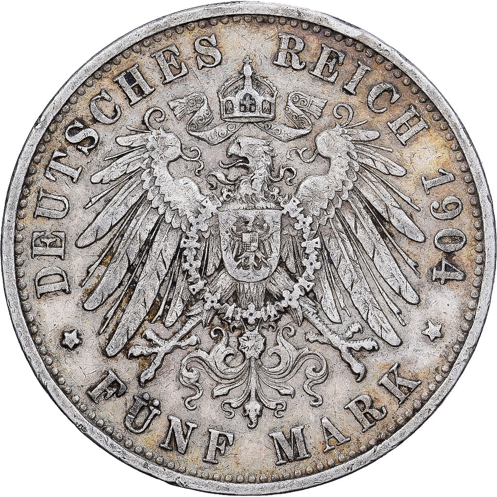 Deutsch Staaten, WURTTEMBERG, Wilhelm II, 5 Mark, 1904, Stuttgart, Silber, SS