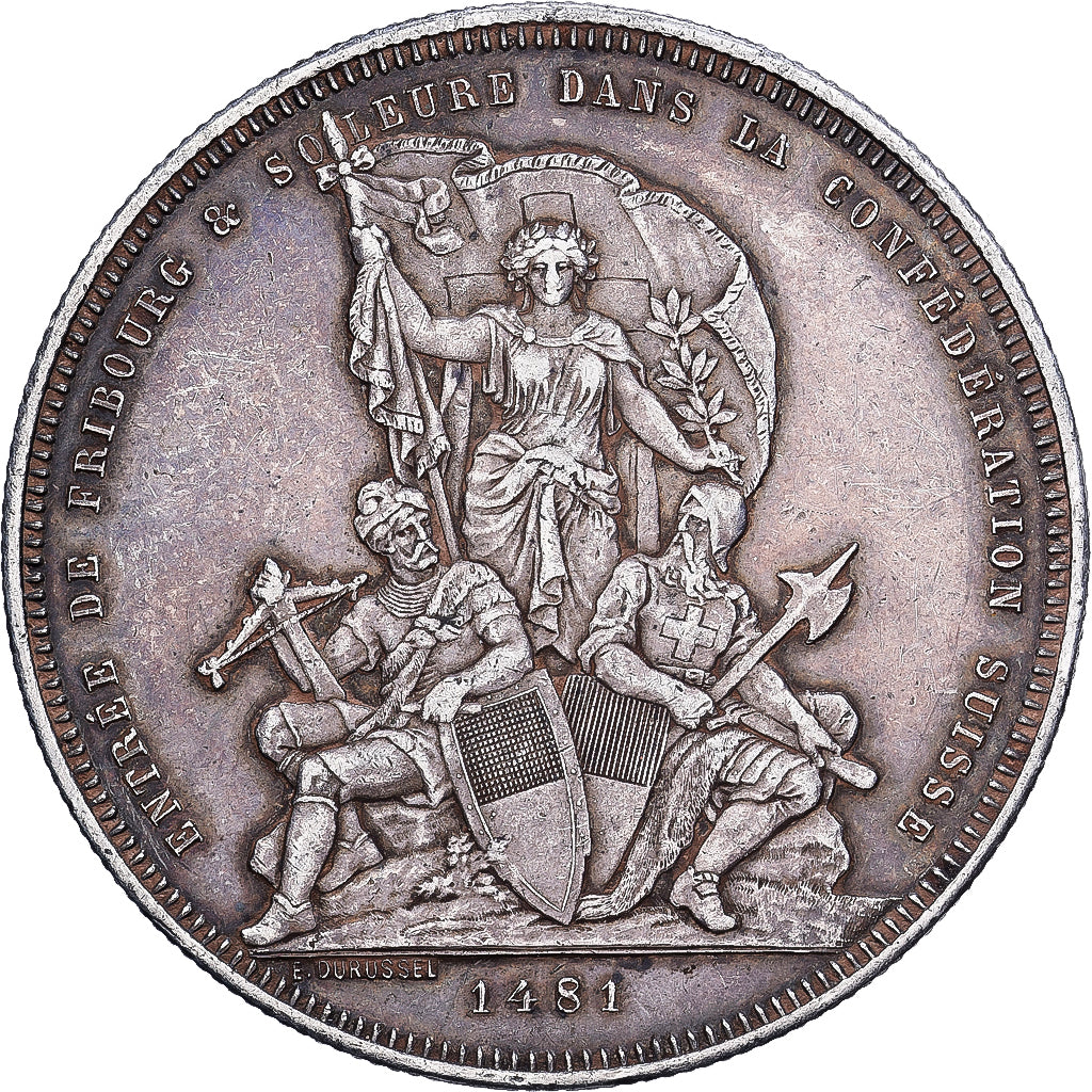 Schweiz, 5 Francs, 1881, Bern, Fête du tir fédéral à Fribourg, Silber, SS+