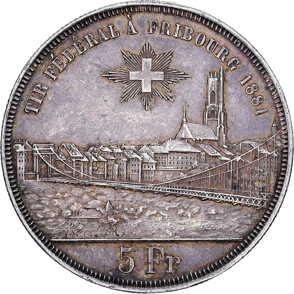 Schweiz, 5 Francs, 1881, Bern, Fête du tir fédéral à Fribourg, Silber, SS+