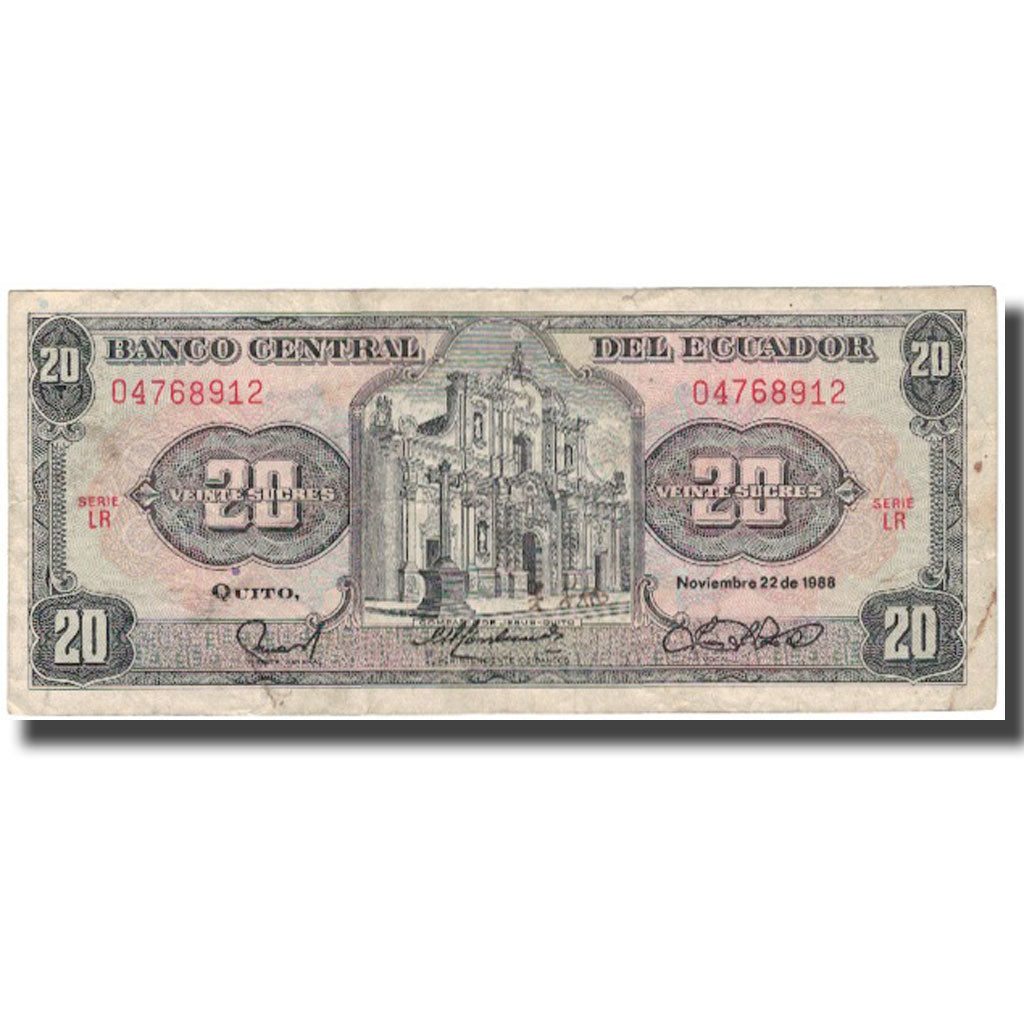 Biljet, Ecuador, 20 Sucres, 1988-11-22, KM:121Aa, TB