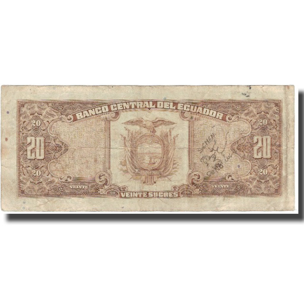 Biljet, Ecuador, 20 Sucres, 1988-11-22, KM:121Aa, TB