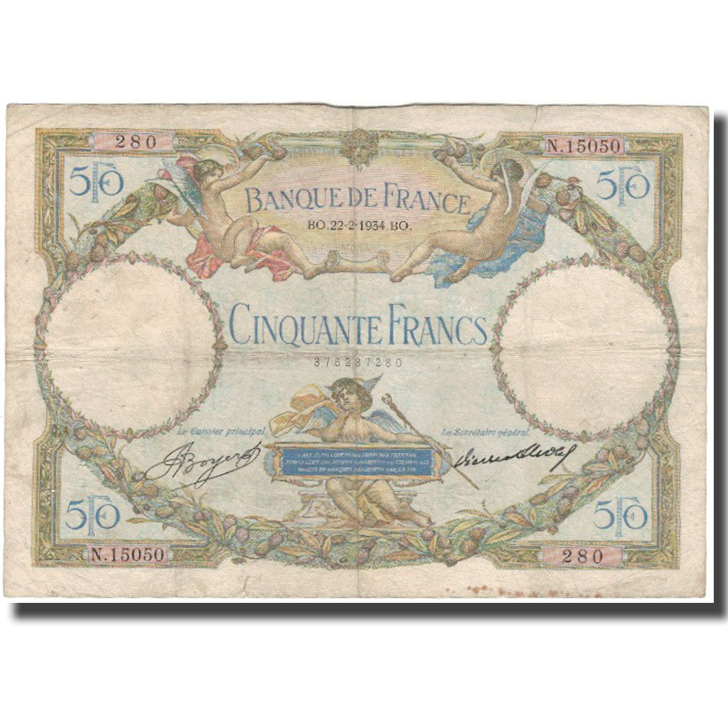 France, 50 Francs, Luc Olivier Merson, 1934-02-22, VF(20-25), Fayette:16.5