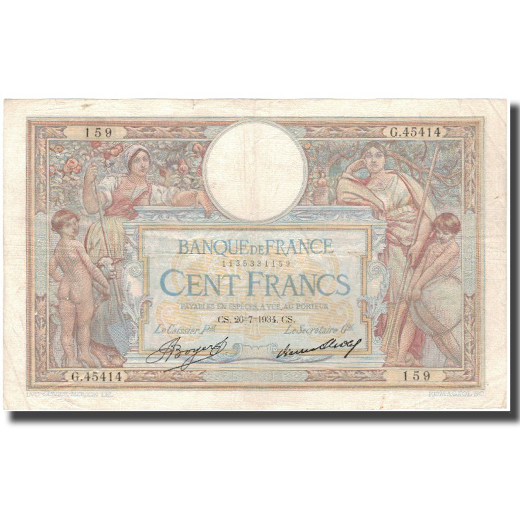 France, 100 Francs, Luc Olivier Merson, 1934-07-26, TTB, Fayette:24.13, KM:78c