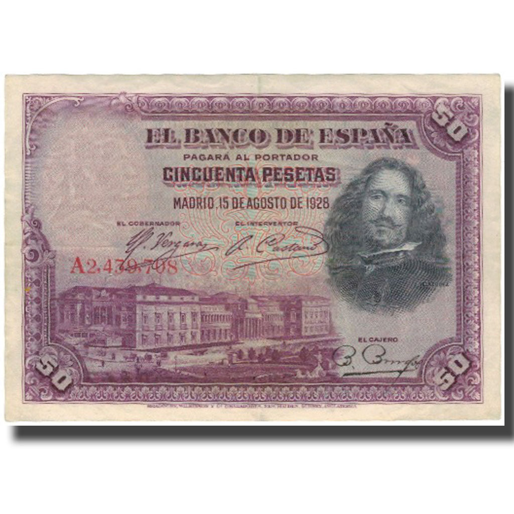 Banconote, Spagna, 50 Pesetas, 1928-08-15, KM:75a, MB+