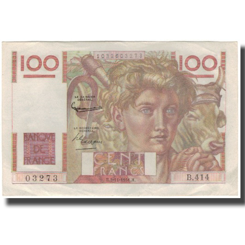 Frankreich, 100 Francs, Jeune Paysan, 1951-11-02, VZ, Fayette:28.30, KM:128d