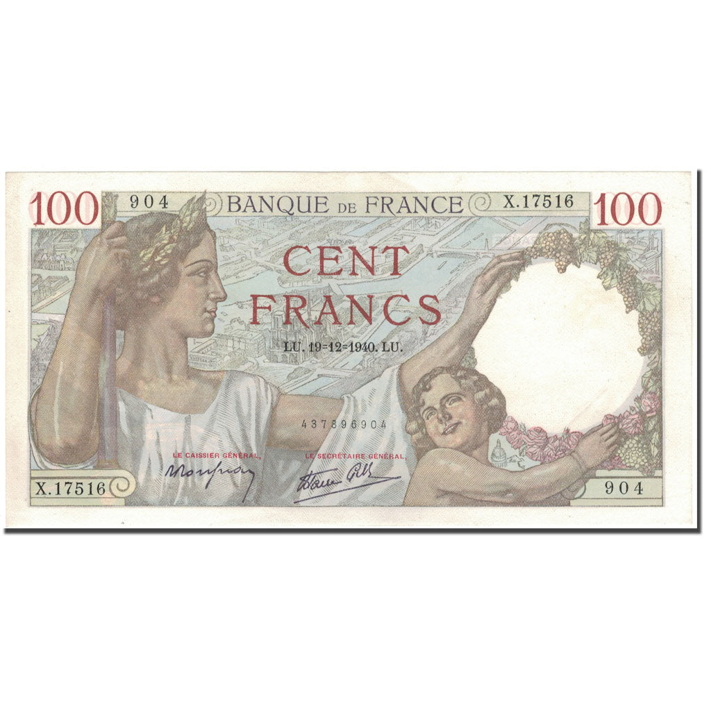 France, 100 Francs, Sully, 1940-12-19, UNC(63), Fayette:26.43, KM:94