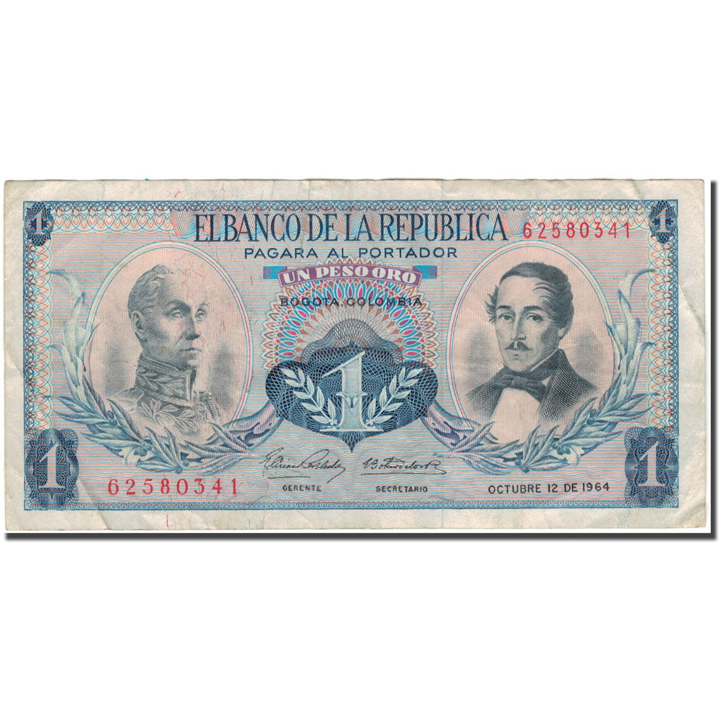 Banknote, Colombia, 1 Peso Oro, 1964-10-12, KM:404b, VF(30-35)