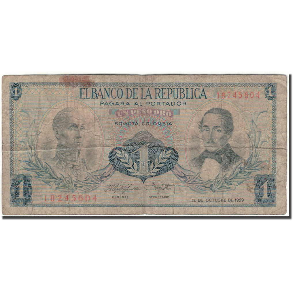 Banknote, Colombia, 1 Peso Oro, 1959-10-12, KM:404a, VG(8-10)