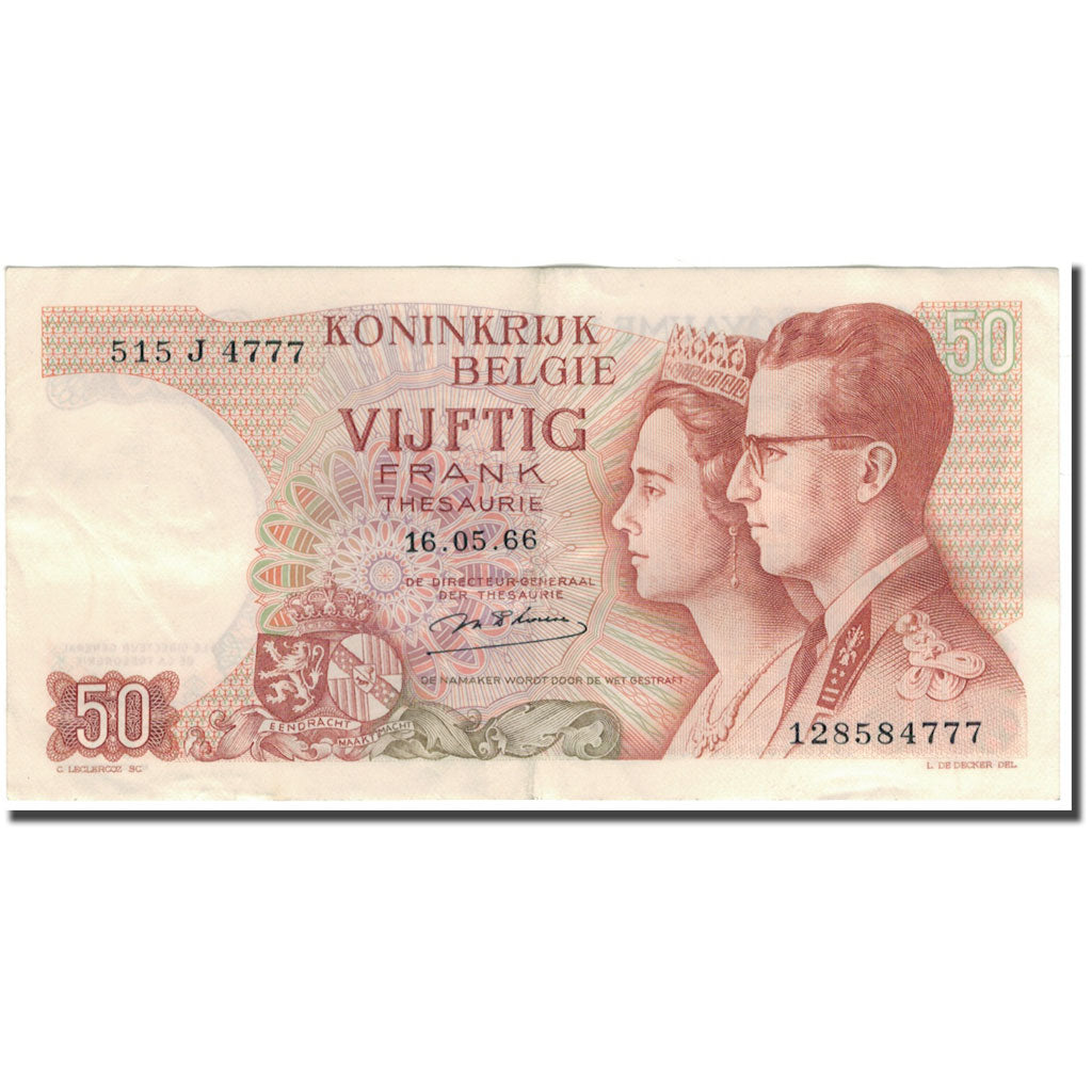 Banknote, Belgium, 50 Francs, 1966-05-16, KM:139, AU(50-53)