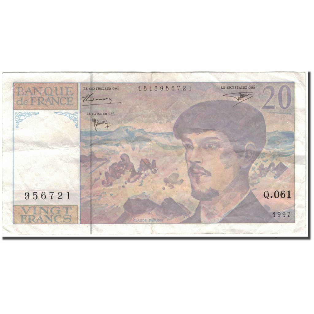 France, 20 Francs, Debussy, 1997, VF(30-35), Fayette:66 ter.2, KM:151i