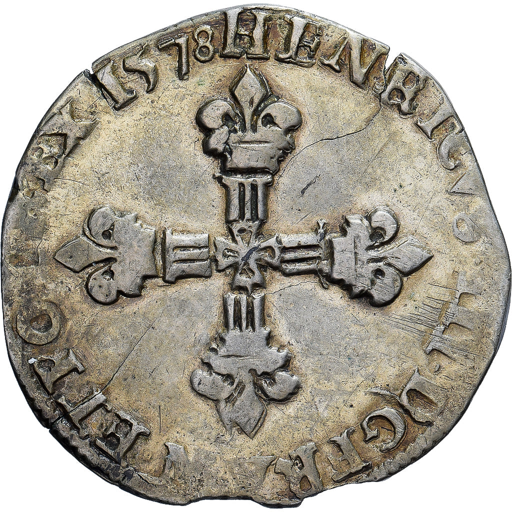 Francia, Henri III, 1/4 Ecu croix de face, 1578, Rennes, Plata, BC+, Gadoury:494