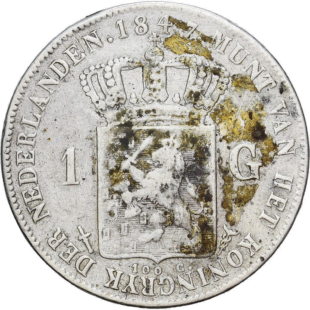 Holandia, William II, Gulden, 1847, Utrecht, Srebro, AU(50-53), KM:66