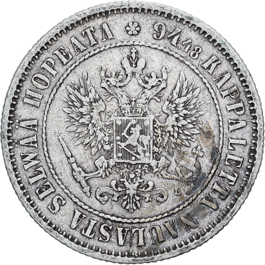 Finlandia, Alexander III, Markka, 1890, Helsinki, Argento, BB+, KM:3.2