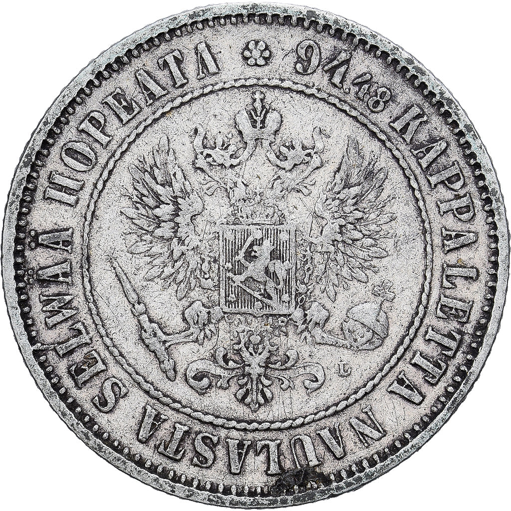 Finlândia, Alexander III, Markka, 1890, Helsinki, Prata, AU(55-58), KM:3.2