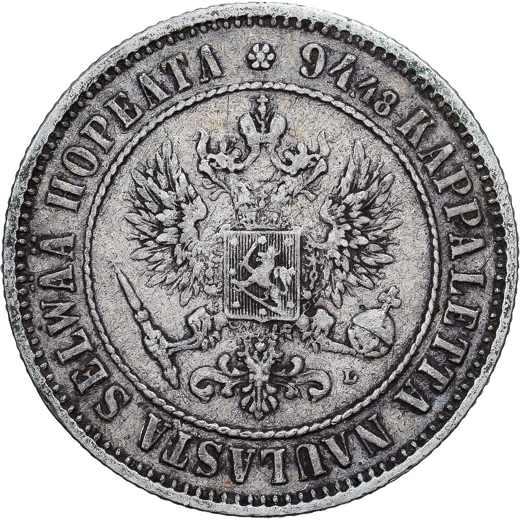 Finlândia, Alexander III, Markka, 1890, Helsinki, Prata, AU(55-58), KM:3.2