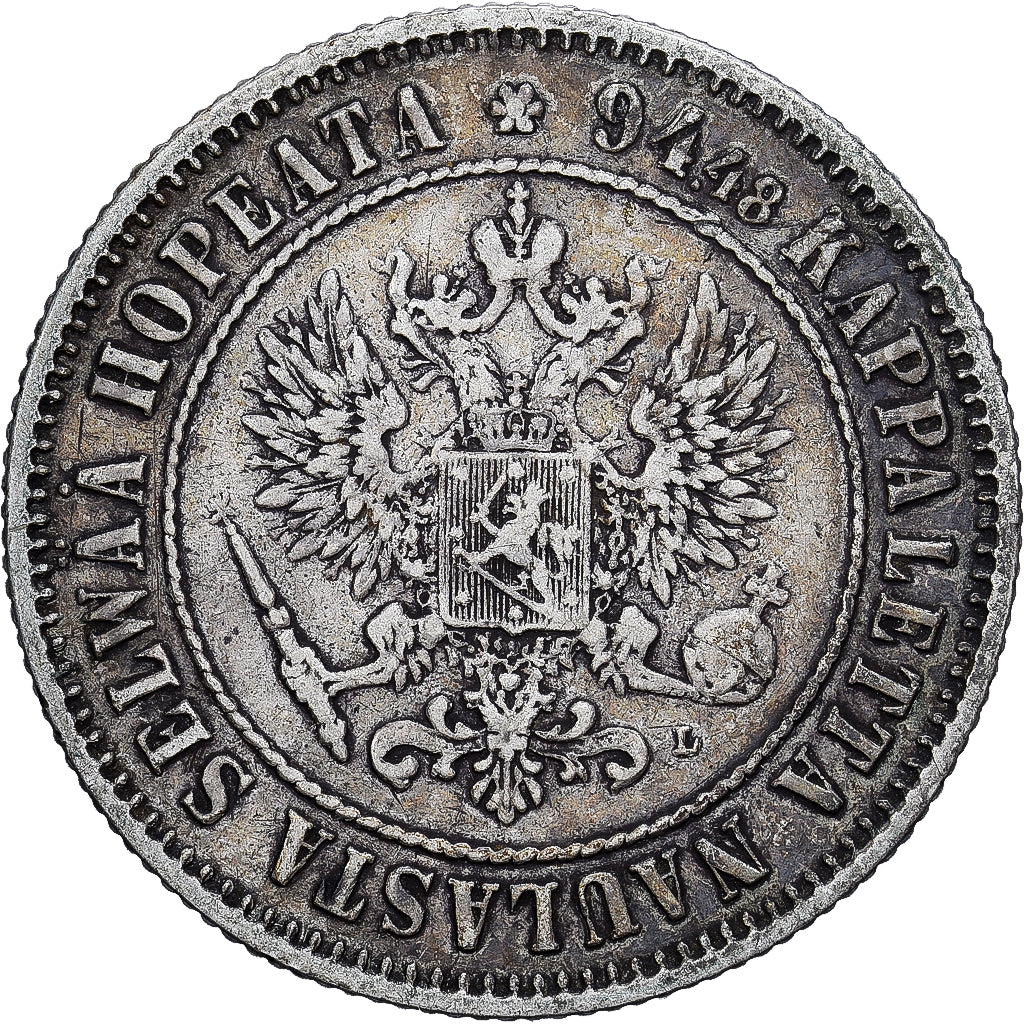 Finlândia, Alexander III, Markka, 1890, Helsinki, Prata, AU(55-58), KM:3.2