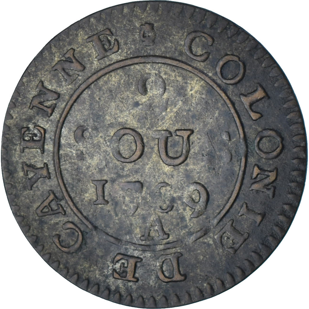 Guyana, Louis XVI, 2 Sous, Colonie de Cayenne, 1789, Paris, Rame, MB