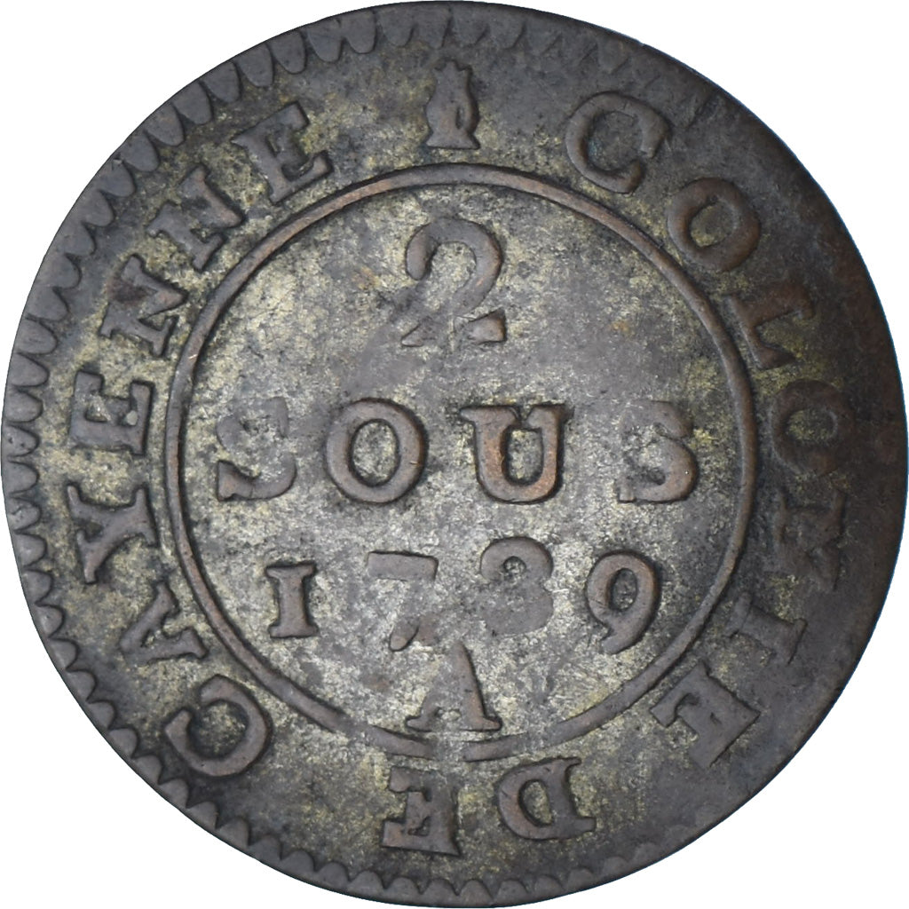 Guyana, Louis XVI, 2 Sous, Colonie de Cayenne, 1789, Paris, Copper, VF(30-35)