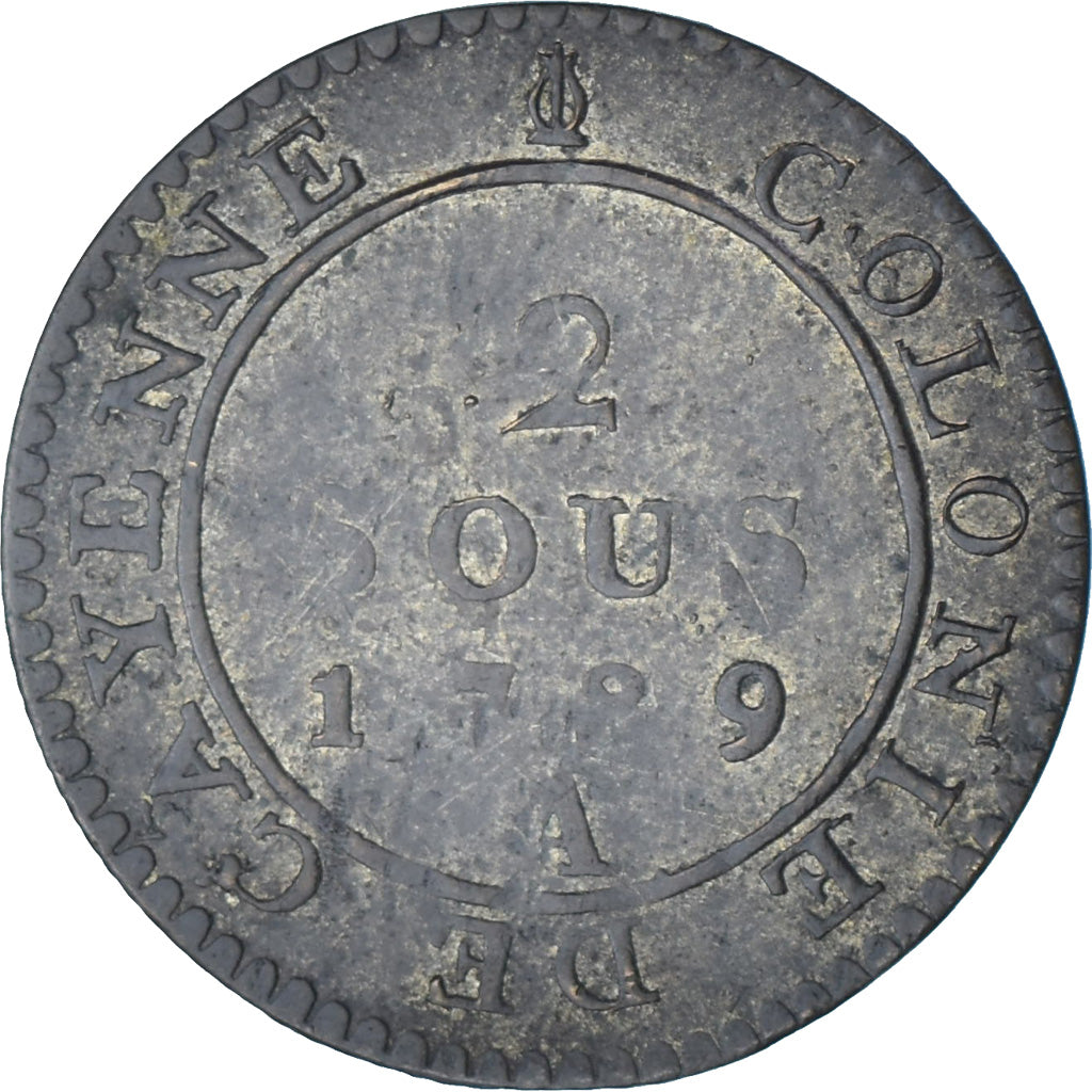 Guyana, Louis XVI, 2 Sous, Colonie de Cayenne, 1789, Paris, Copper, VF(30-35)