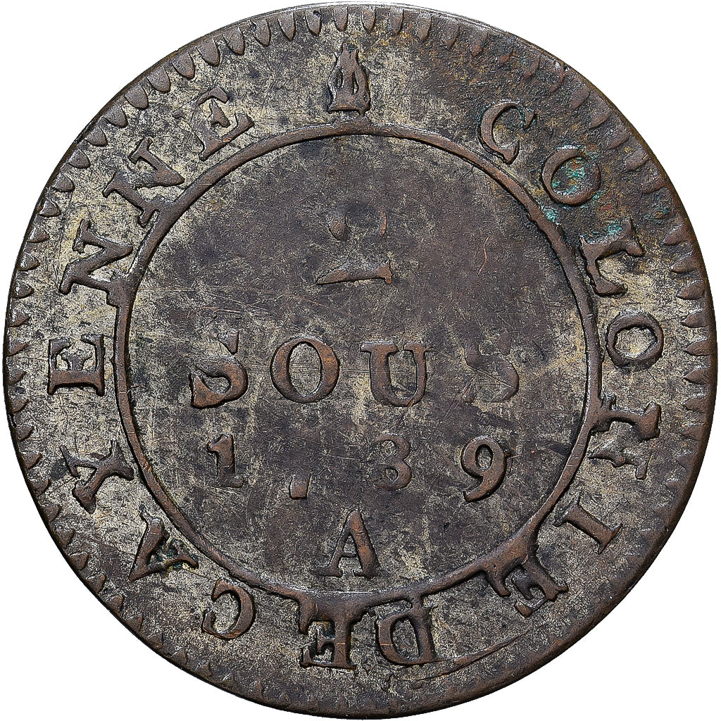 Guyana, Louis XVI, 2 Sous, Colonie de Cayenne, 1789, Paris, Koper, ZF