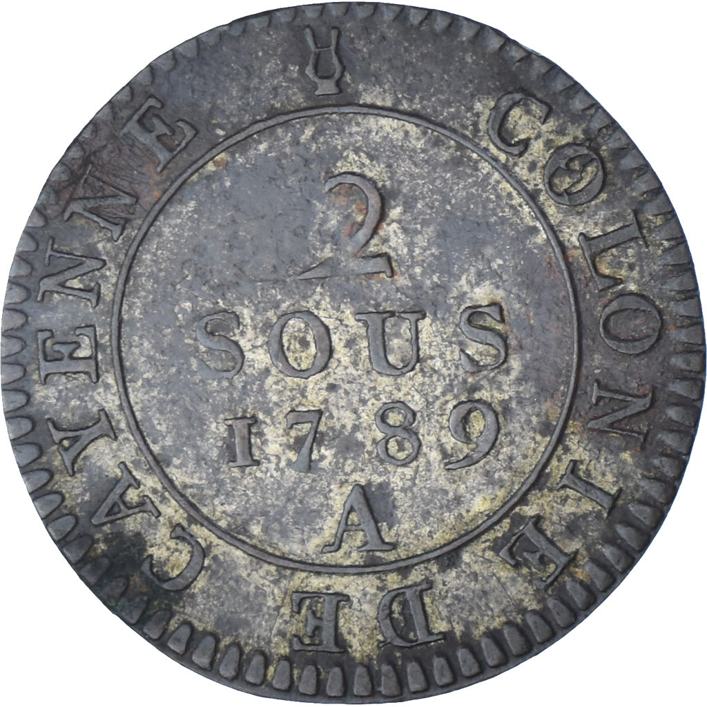 Guyana, Louis XVI, 2 Sous, Colonie de Cayenne, 1789, Paris, Copper, EF(40-45)