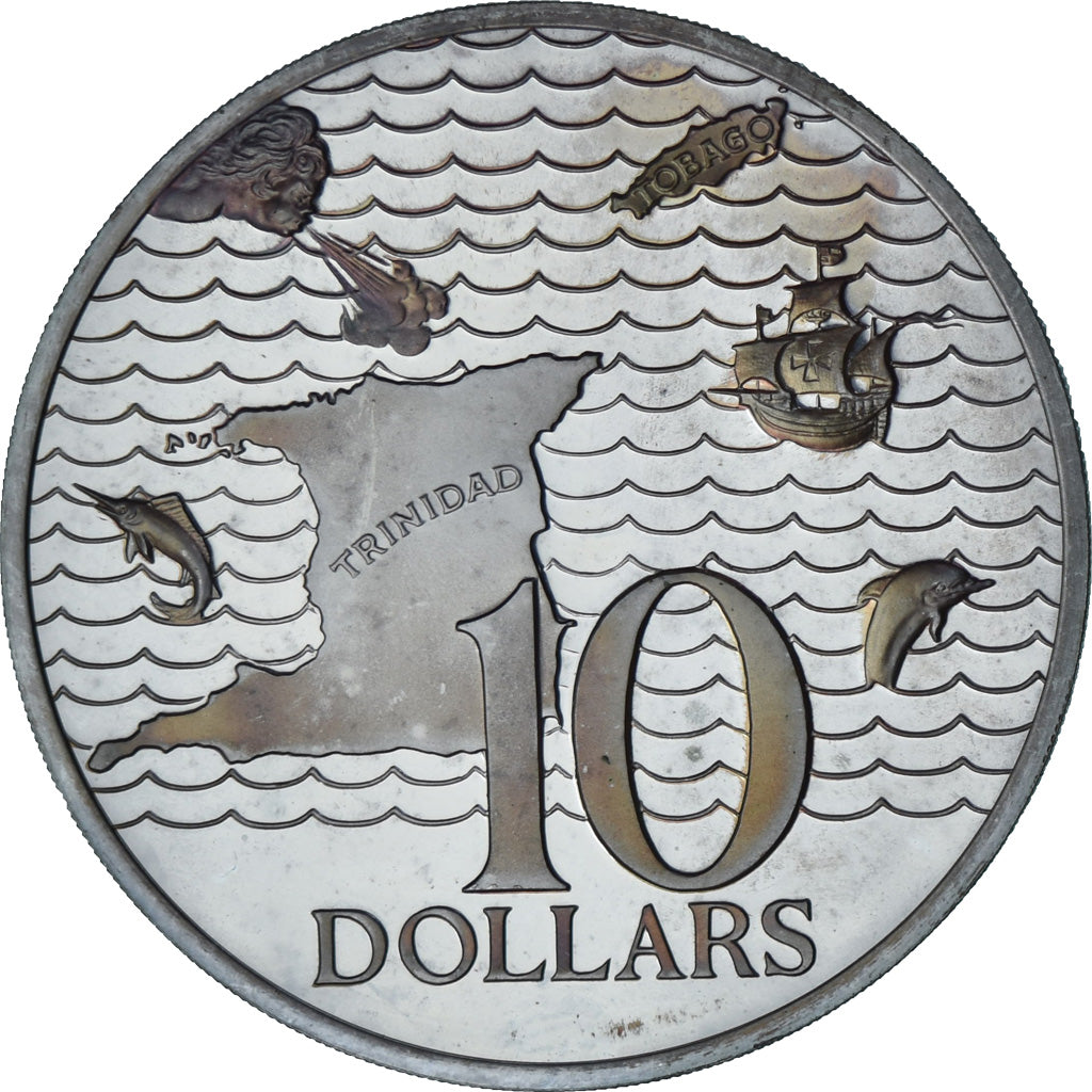 TRINIDAD E TOBAGO, 10 Dollars, 1975, Franklin Mint, Proof, Argento, FDC, KM:24a