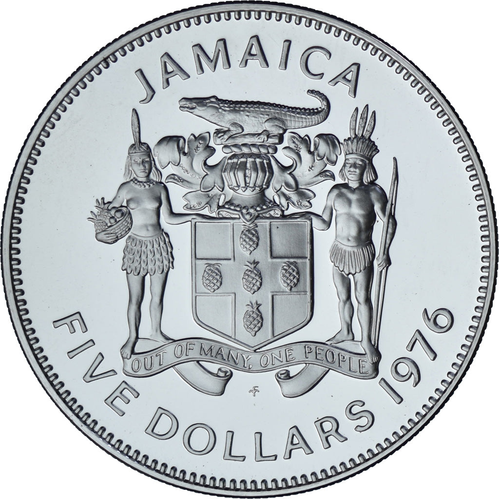 Jamaica, 5 Dollars, Norman Manley, 1976, Franklin Mint, Proof, Silver