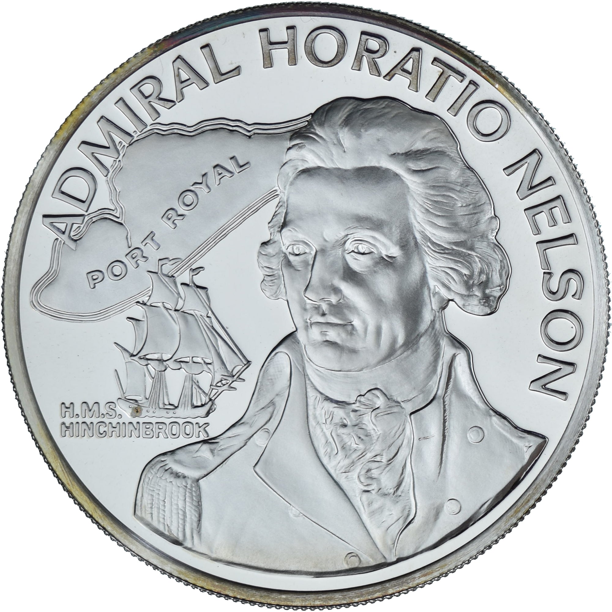 Jamaica, 10 Dollars, Amiral H. Nelson, 1976, Franklin Mint, Proof, Silver