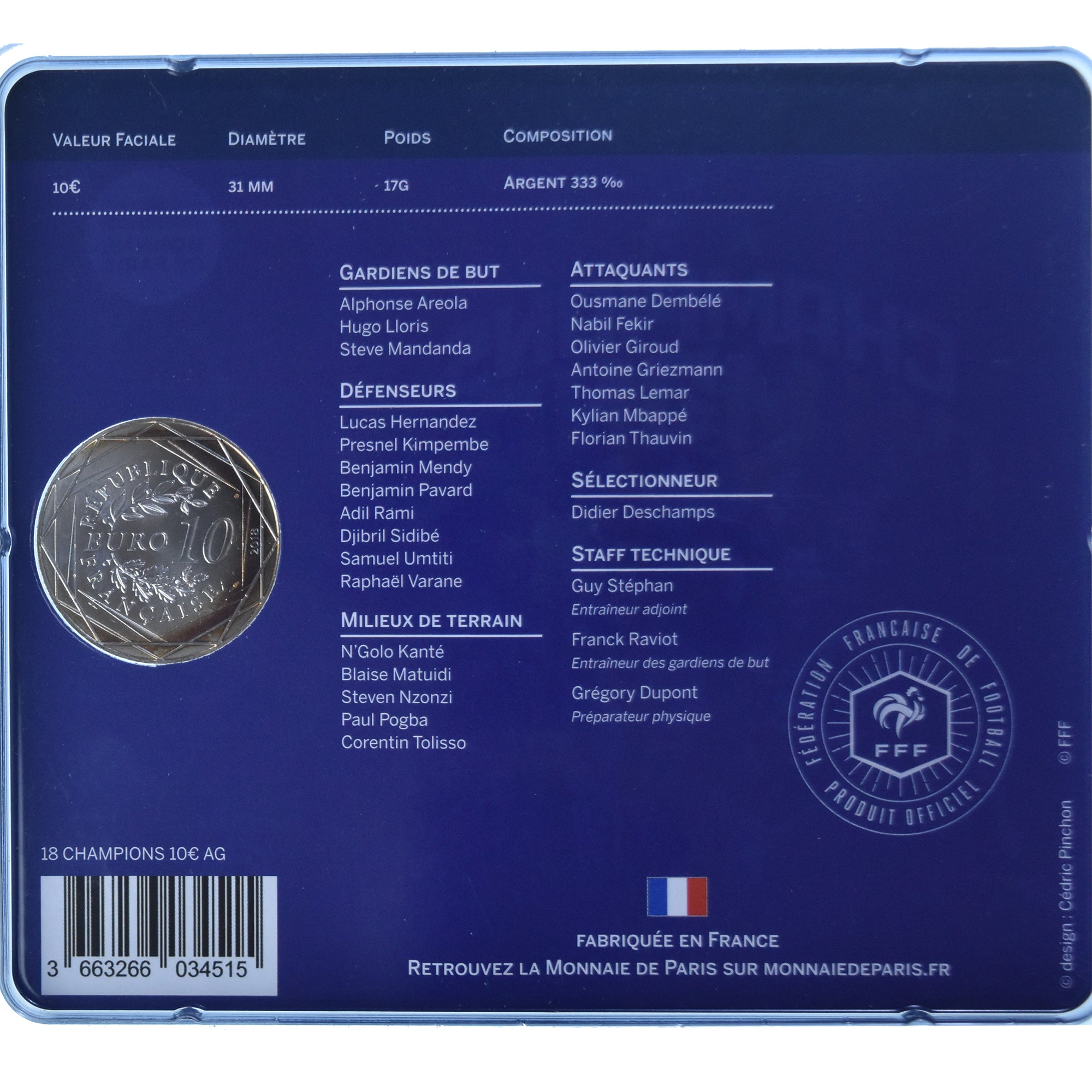 France, 10 Euro, France, Champions du monde FIFA, 2018, MDP, Coin card, FDC