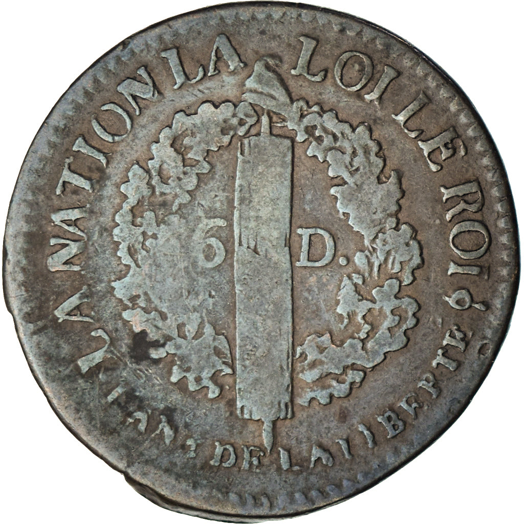 Frankreich, Louis XVI, 6 Deniers, 1793/2, Bordeaux, Variety, Kupfer, S