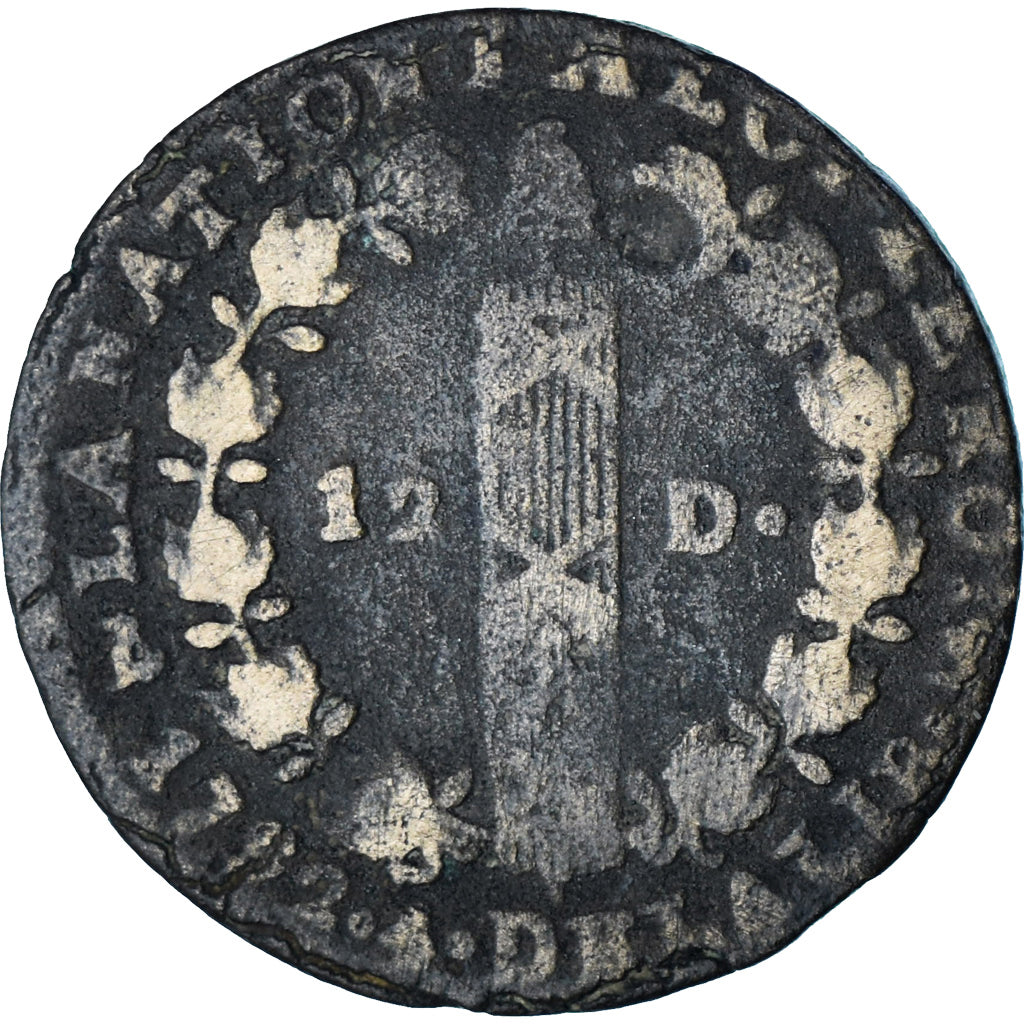 França, Louis XVI, 12 Deniers, 1792 / AN 4, Nantes ou Saumur, Cobre, F(12-15)