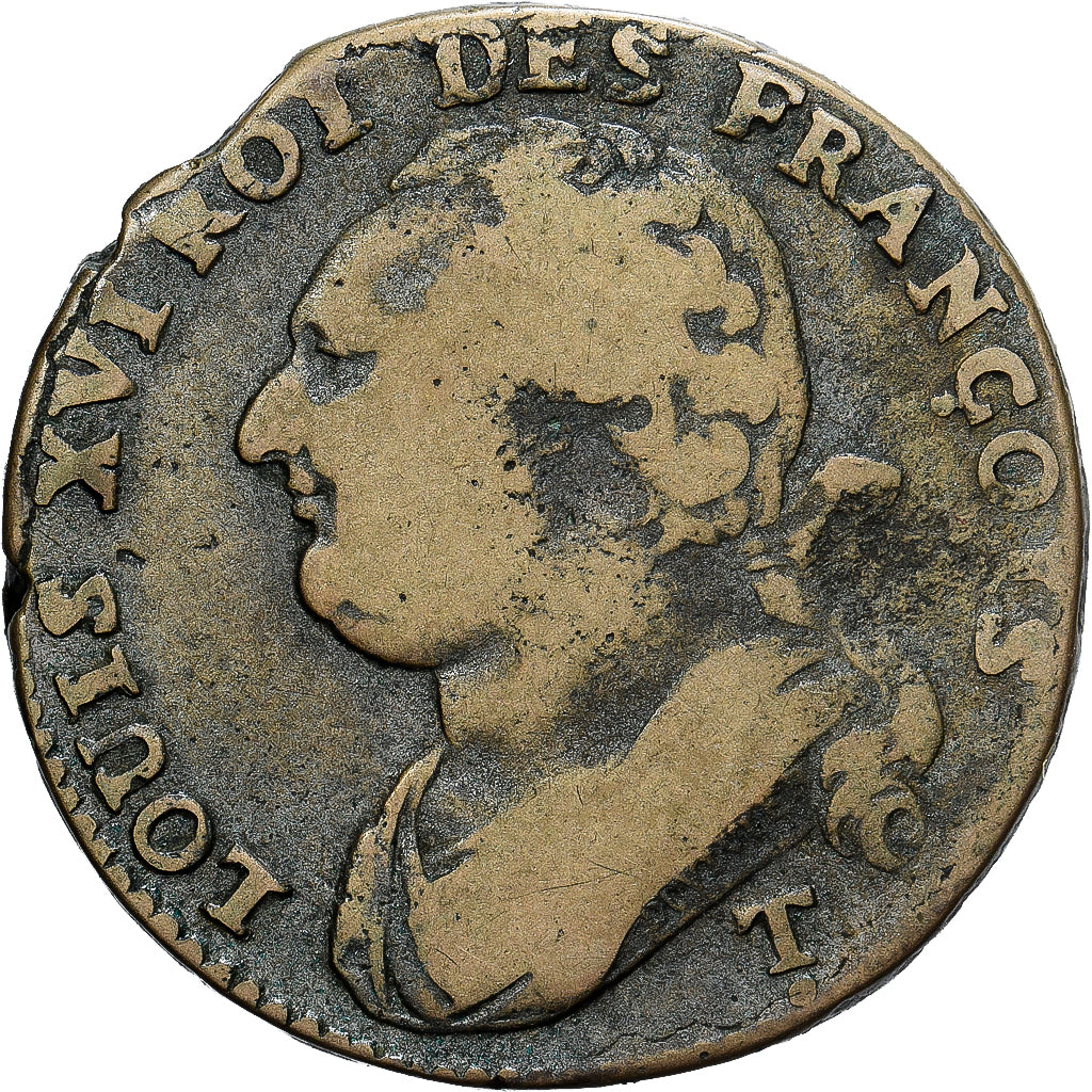 Francia, Louis XVI, 12 Deniers, 1792 / AN 4, Saumur, Cobre, BC+, Gadoury:15