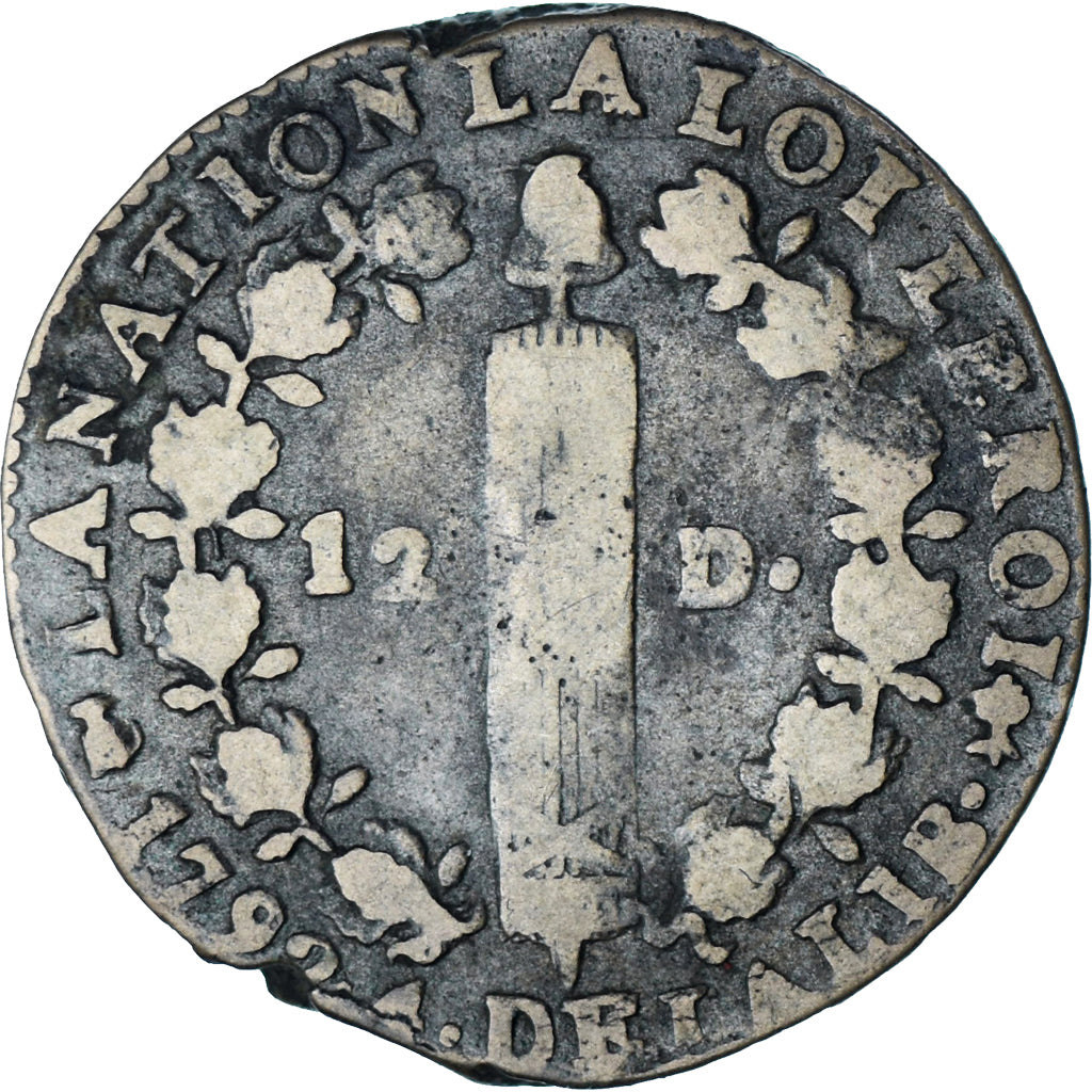 França, Louis XVI, 12 Deniers, 1792 / AN 4, Saumur, Cobre, VF(20-25)