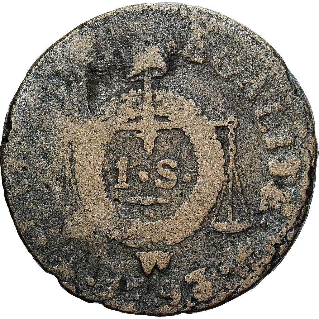 France, Sol aux Balances, 1793 - AN II, Lille, Copper, F(12-15), Gadoury:19
