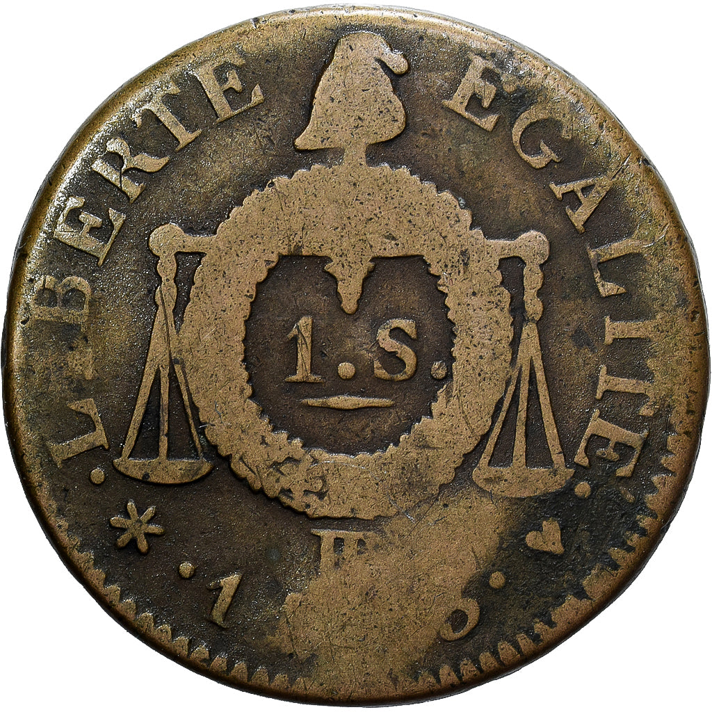Frankreich, Sol aux Balances, 1793 - AN II, Strasbourg, Kupfer, SGE+, Gadoury:19